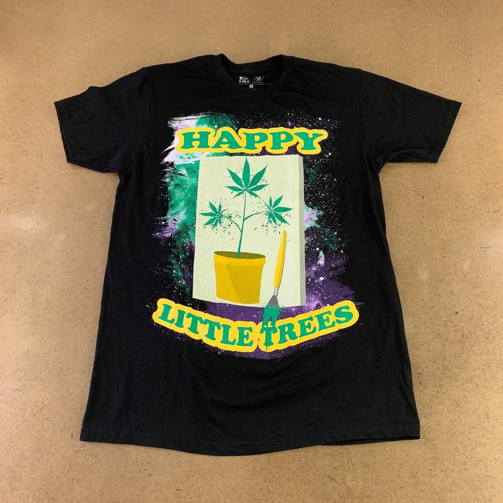 Get Down Art Men's Medium Black Happy Little Trees Graphic Short Sleeve T-Shirt